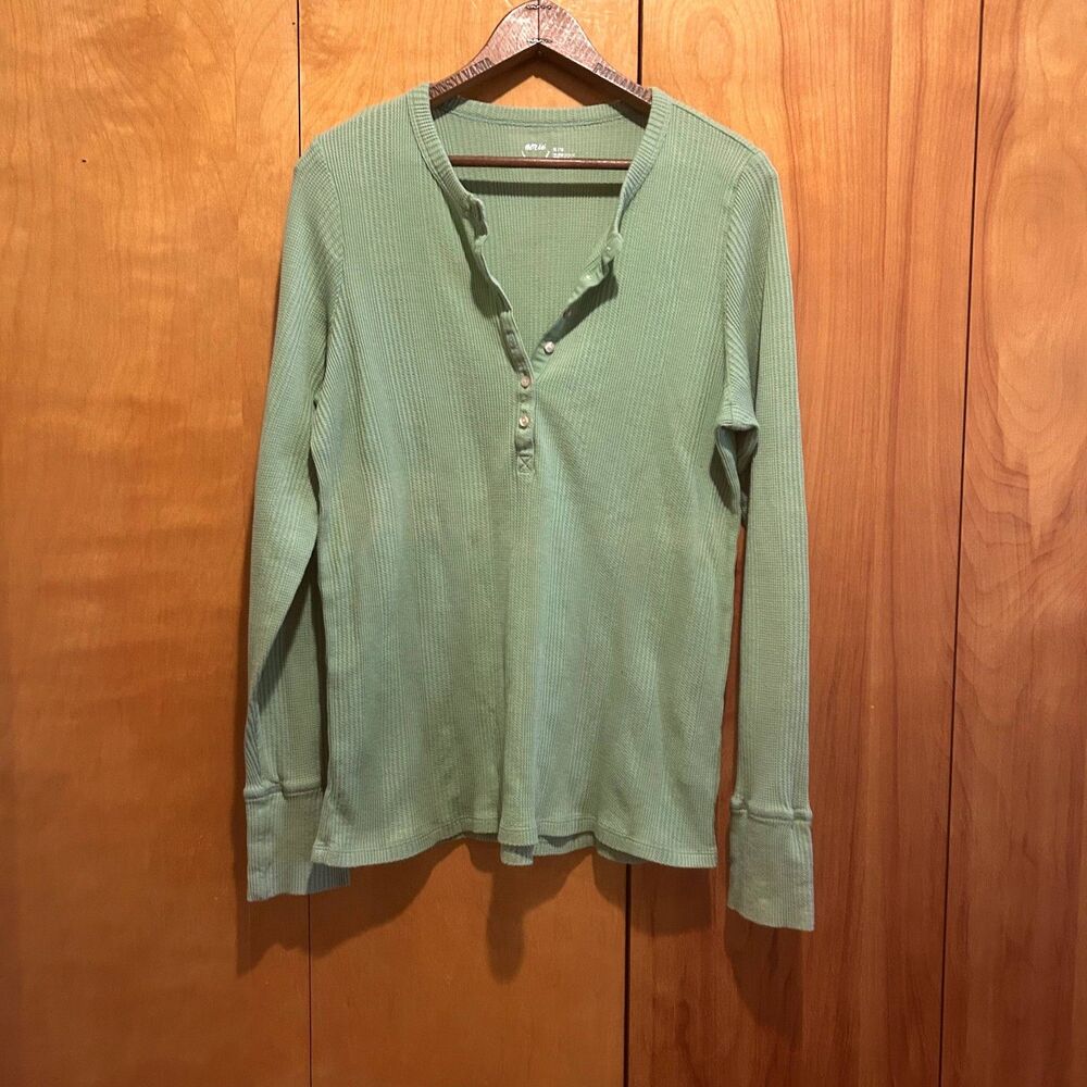 Aerie Womens Waffle Knit Henley‎ Shirt-Spring Green-Sz XL-Read Description